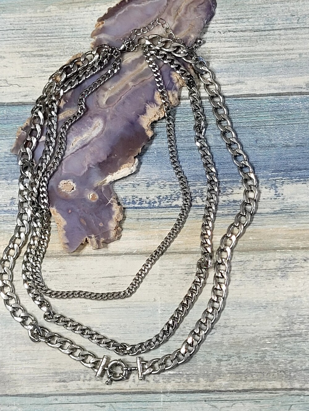 Multi-Chain Silver Tone Layered Necklace - Women Accessories